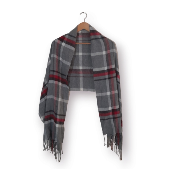 🇮🇹 L' Accessorio Italiano Made in Italy Gray Plaid Winter Scarf - Picture 2 of 10